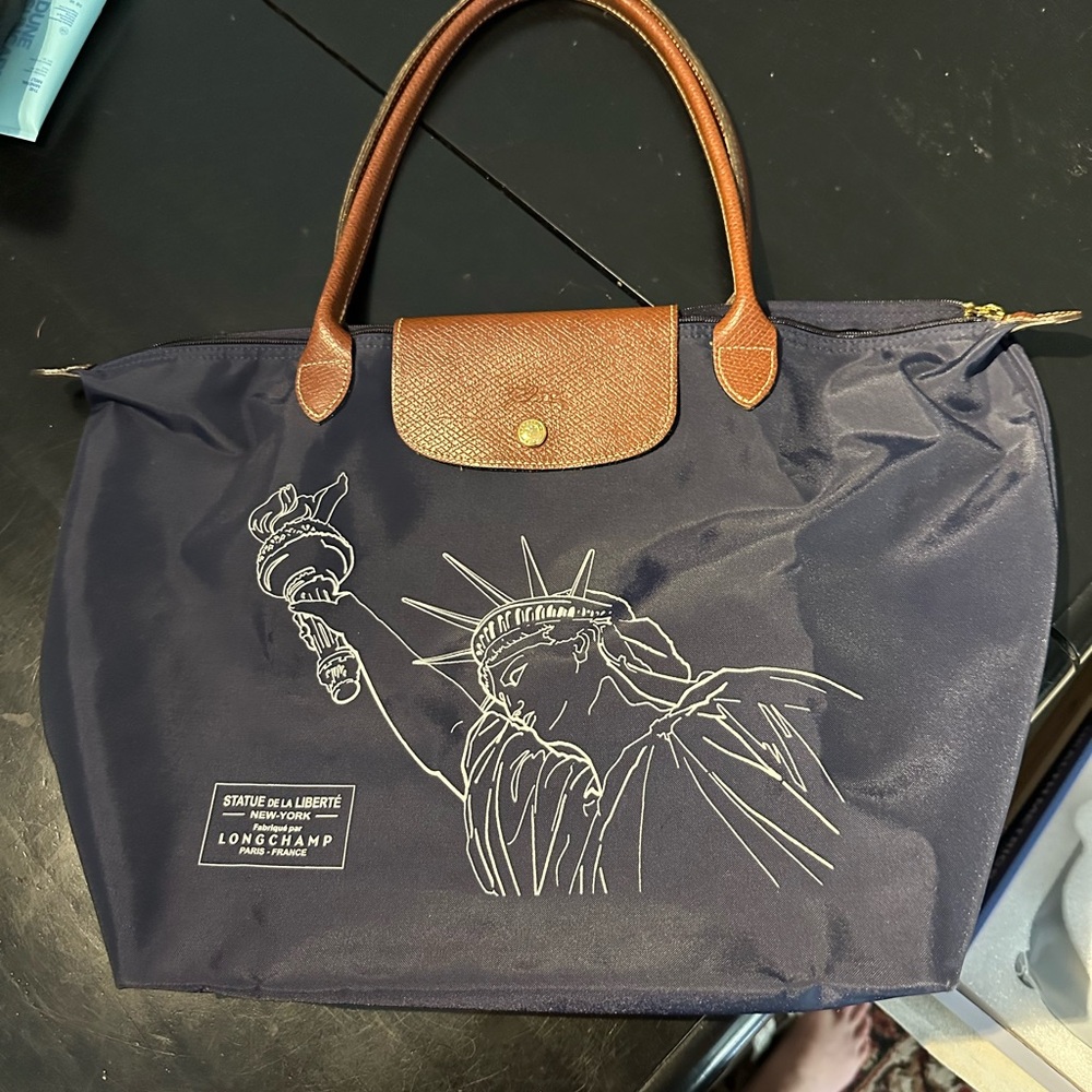 Authentic Longchamp Le Pliage Navy Tote Large - Limited Ed Statue of Liberty NYC